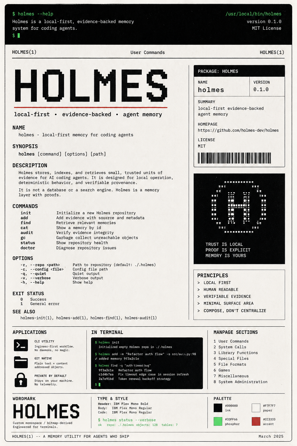 Holmes v20 unix manpage logo world